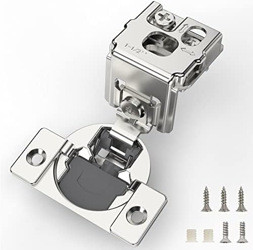 FURNIWARE 10 Pieces Soft Closing Cabinet Hinges, 1-1/2 inch Overlay Cabinet Hardware Hinges Nickel Plated- 105 Degree