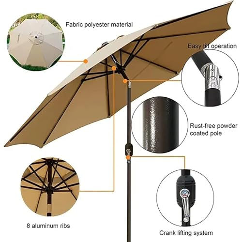Toile de rechange pour parasol de terrasse marron résistant aux intempéries 2m30