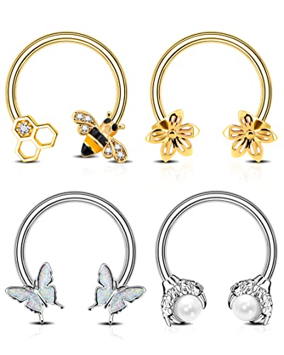 OUFER Body Piercing 16G Piercing Nez Anneaux Papillon Piercing Septum Abeille Piercing Hélix Griffe de Dragon Fer à Cheval en Acier Chirurgical 316L Piercing Daith Tragus Bijoux Piercing Femme Cover