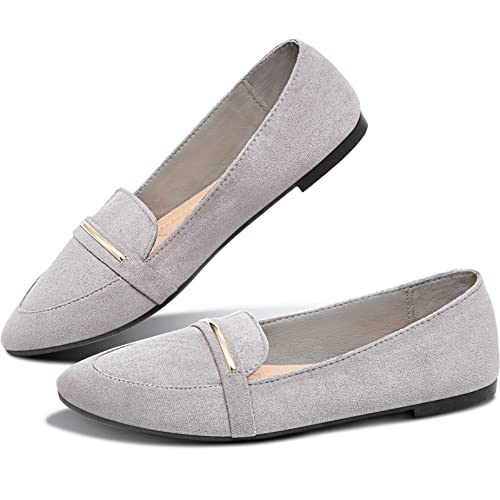 Image of Obtaom Women's Pointy Toe Loafer Flat Comfortable Faux Suede Work Shoes,Cute Penny Loafer Slip On Ballet Flat