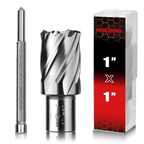 Image of ANGELSWORD HSS Annular Cutter Diameter 1", Cutting Depth 1" High Speed Steel, Mag Drill Bits Kit for Magnetic Drill Press, with One 1/4"*3" Pilot Pin