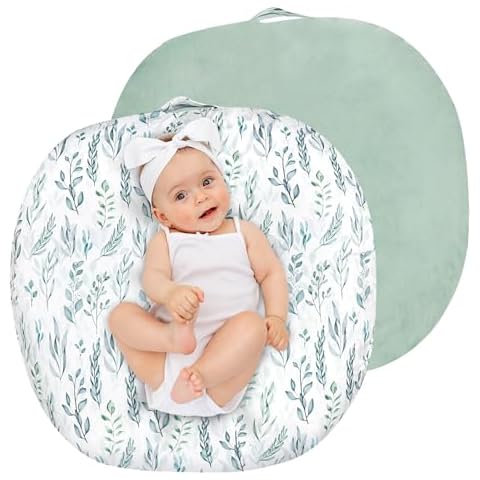 Newborn Lounger Cover, Soft Comfortable Baby Lounger Cover, 1 Pack Reversible Removable Slipover for Infant Lounger Pillow, Green Leaf (Lounger not Included) Cover