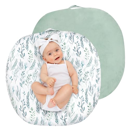 Image of Newborn Lounger Cover, Soft Comfortable Baby Lounger Cover, 1 Pack Reversible Removable Slipover for Infant Lounger Pillow, Green Leaf (Lounger not Included)