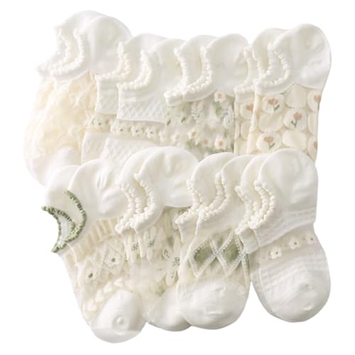 8 Pairs Women's White Hollowed-out Crystal Breathable Boat Socks, Summer Floral Mesh See Through Ankle Socks