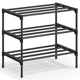 SONGMICS Scarpiera, 3 Ripiani, Scarpiera Ingresso Slim, Organizer per Scarpe, Metallo, Soggiorno Armadio, Impilabile, 30 x 45 x 48,5 cm, Nero LSA113BH01