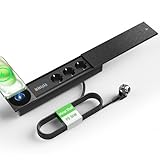 Presa da tavolo a 3 scomparti con USB C PD20 W, da incasso con USB e caricatore senza fili da 15 W, coperchio in metallo, presa a scomparsa per scrivania, cucina, ufficio, nero, cavo da 2 m