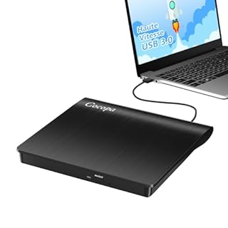 Cocopa Lecteur CD/DVD Externe pour PC, USB 3.0 Graveur Enregistreur Portable RW/ROM Mince Transmission Rapide Câble USB Intégrée Windows/Mac OS Apple/iMac/Macbook/Laptop/Desktops/PC Noi