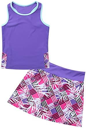 Yeahdor Kids Girls 2 Pieces Tennis Golf Dress Set with Shorts Racerback Tank Tops and Tennis Skirt Skorts Tracksuit Set Purple 10