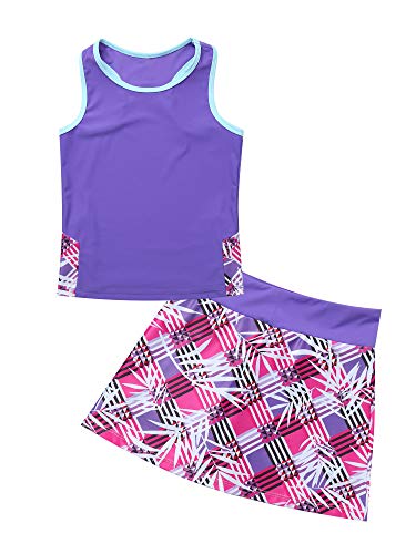Yeahdor Kids Girls 2 Pieces Tennis Golf Dress Set With Shorts Racerback Tank Tops And Tennis Skirt Skorts Tracksuit Set Purple 10 #TOP3
