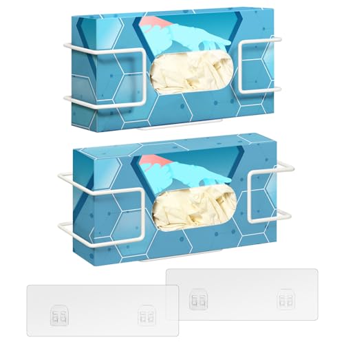 Image of THYGIFTREE Glove Box Holder Wall Mount Dispenser, 2 Pack with 1 Small + 1 Large Rack, Small Fits 100 Count Boxes, Large Fits 100 & 200 Count Boxes, Fits Most Nitrile Latex & Vinyl Glove Boxes, White