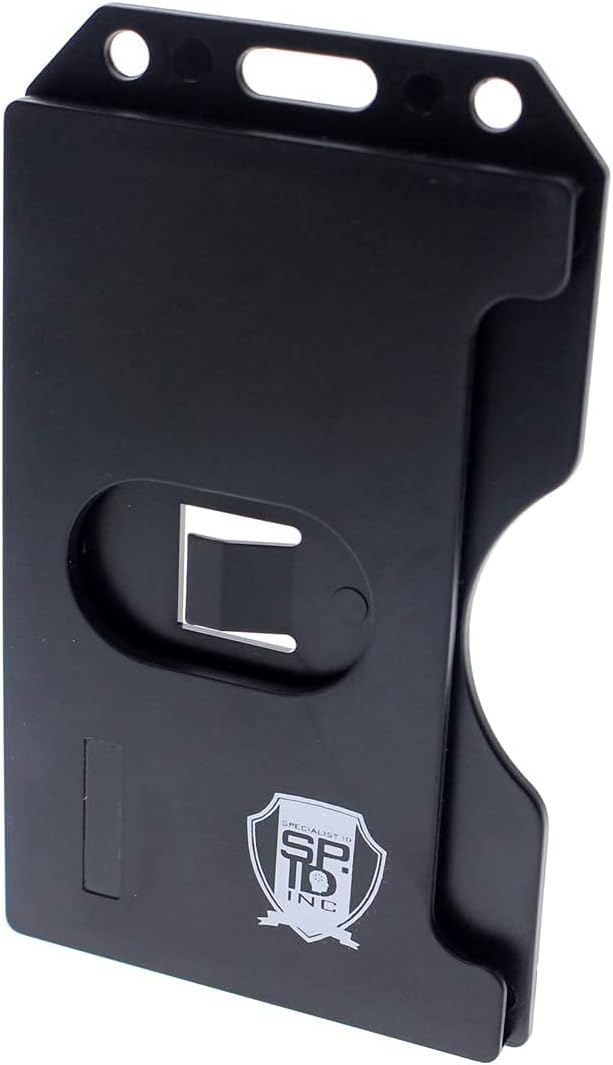 Hard Plastic Vertical - 2 Side Load Multiple Card Badge Holder with Retractable Badge Reel - Carabiner Belt Loop Clip, Keychain and ID Holder Strap by Specialist ID (Black)