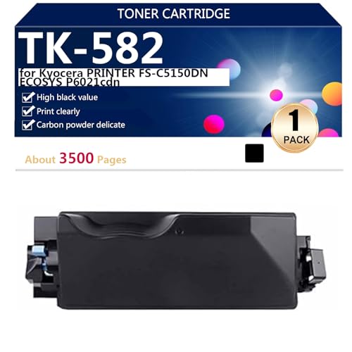 TK-582 Compatible Replacement Toner Cartridges for Kyocera PRINTER FS-C5150DN ECOSYS P6021cdn Printer, High Yield 3500 Pages, Easy to Install,Black-1 pack