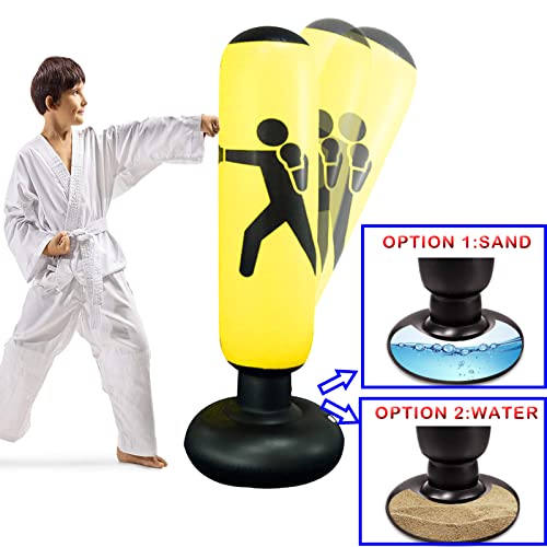 Ywauou Punching Bag For Kids|63" Larger Stable Boxing Bag, Inflatable Kids Punching Bag For 6-12 Years With Boxing Gloves&Air Pump, Gifts For Boys & Girls For Practicing Karate, Taekwondo (Yellow) #TOP3