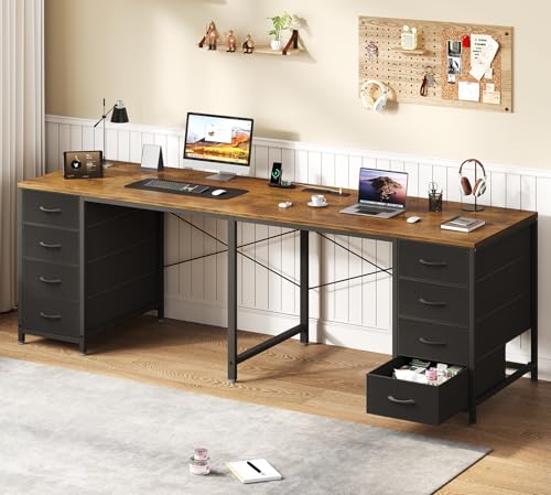 TVU 2 Person Desk with 8 Drawers, Large Home Office