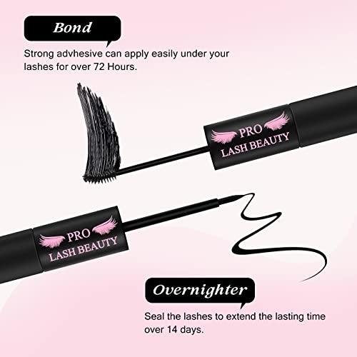 Pro Lash Bond And Seal Cluster Lash Bond & Overnighter For Lash Clusters Diy Eeyelash Extension Lash Glue Mascara Wand Aftercare Sealant Super Strong Hold 72 Hours（10Ml, Black Bond & Overnighter) #TOP2