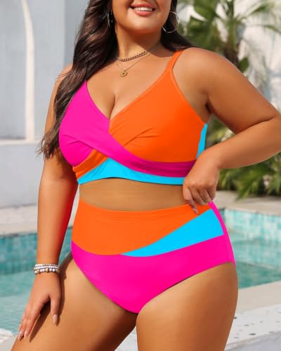 Image of Tempt Me Plus Size Two Piece Swimsuit - Women High Waisted Bikini Set Tummy Control Bathing Suits