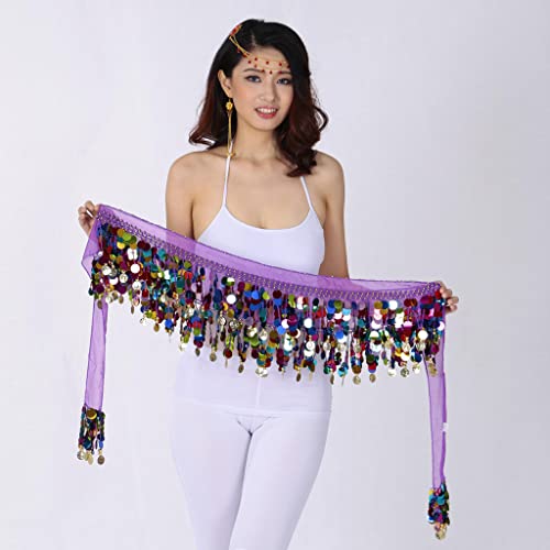 Vaveren feminino lantejoulas saia de dança do ventre lenço de cintura cintura, Roxa, as described