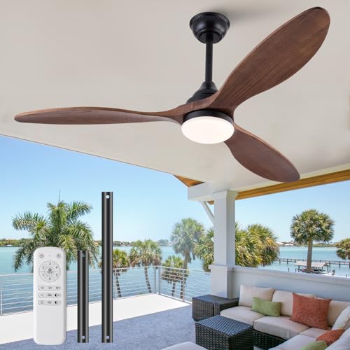Image of Dimmable 52 Inch Outdoor Ceiling Fan with Light and Remote, 6 Speed DC Motor, Wood Ceiling Fans with Lights Black 3 Blade Outdoor Ceiling Fans for Patios, Indoor Ceiling Fan for Modern Living Room