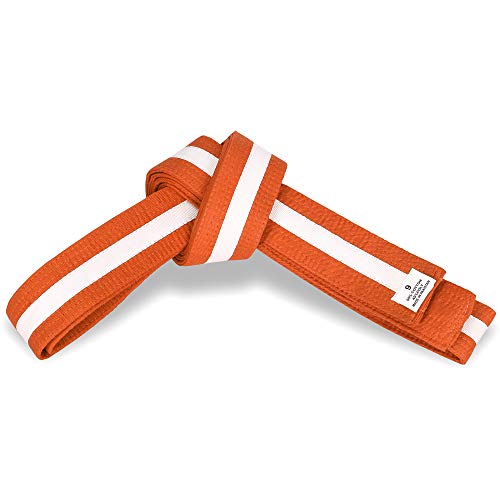 MACS Martial Arts 1.75" Wide Karate/Taekwondo Double Wrap Belts with White Stripe (Orange with white stripe, 0) - Thumbnail 2