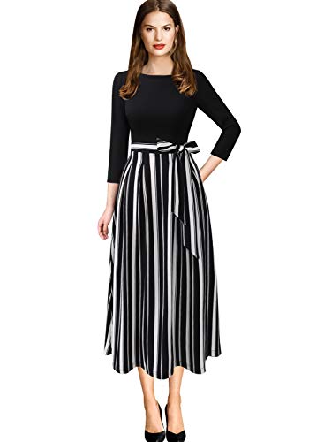 VFSHOW Womens Elegant Pockets Belted Work Business Office Casual Party Pleated A-Line Midi Dress - Image 3