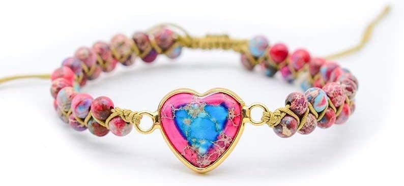 My Granddaughter Love You Forever - Pulsera de corazón de jaspe natural, pulsera tejida a mano, regalo de joyería para nieta