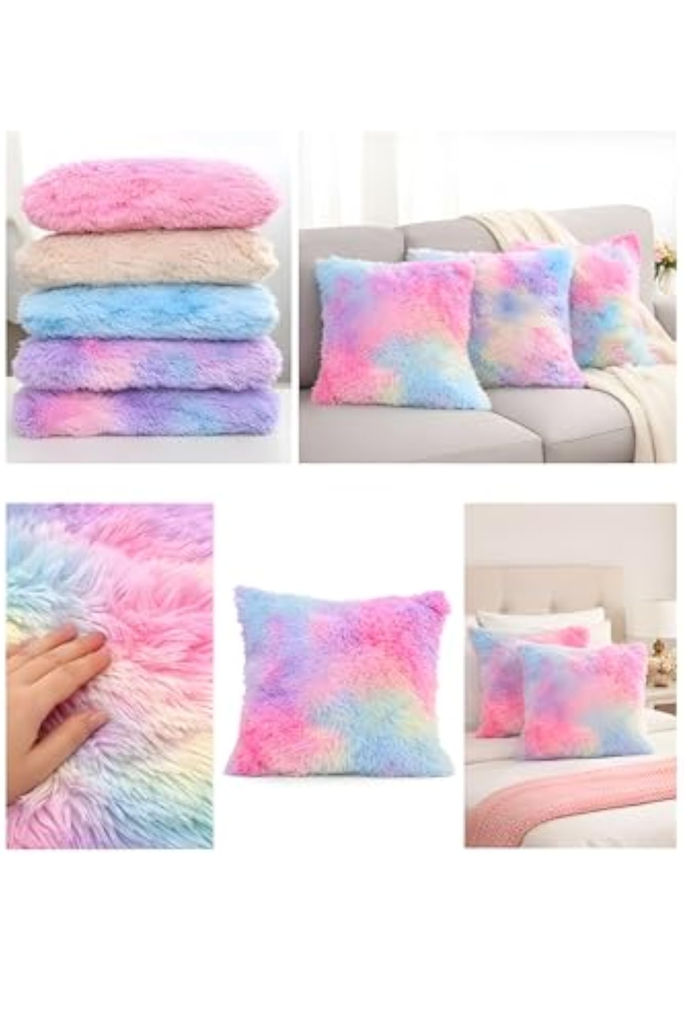 Multicolor Soft Faux Fur Cushion Cover, 12"x12"