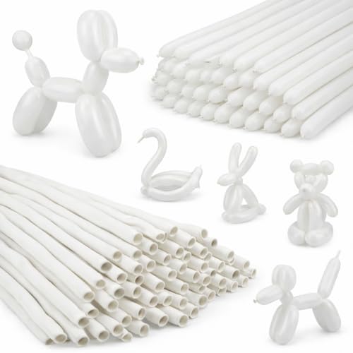 Image of 260 Balloons 100Pcs White Long Balloons for Balloon Garland Thickening Skinny Latex Twisting Balloon for Animals Modeling Christmas Birthday Wedding Party Decoration