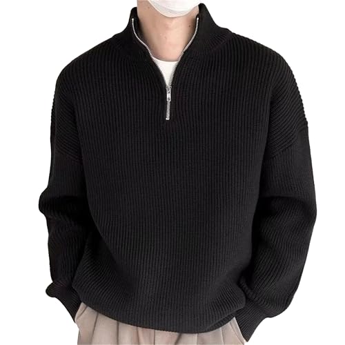 Suéter de punto elástico que no deforma para hombre con cremallera cuello alto