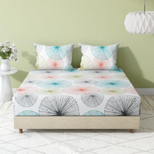 Image of Wakefit Cotton Fitted Bedsheet | 200 TC Elastic Fitted Sheet, King Bed Bedsheet Checkered With 2 Pillow Covers | Margaret - 75X72 Inches,Multi