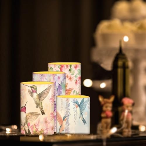 Image of Watercolor Floral Hummingbird Flameless Candles Battery Powered LED Candles with Remote Timer Color Changing Control for Indoor Outdoor Home Decoration Set of 4