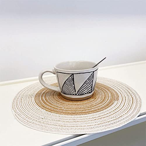 Image of Jute Placemats Set of 6 Heat Resistant Round Place Mats Natural Jute Woven Braided Table Mats Thick Farmhouse Placemats Trivet Round Braided Placemats for Dining Table(Gold, Set of 6)