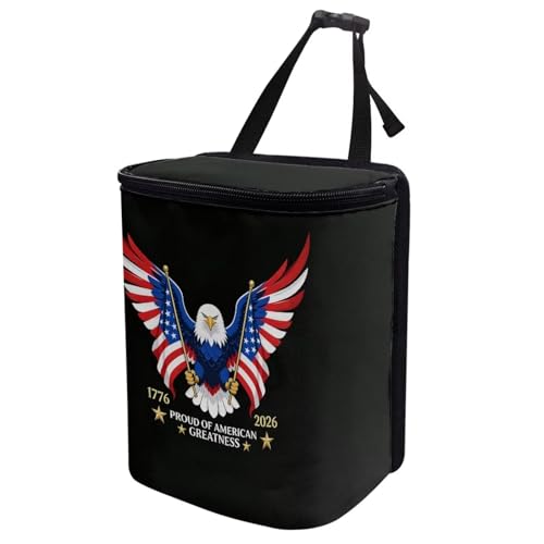 Image of American 250 Print Car Trash Can with Lid Hanging Car Trash Bag Leak-Proof Portable Car Garbage Bin Car Accessories Interior Car Organizer for 4th of July