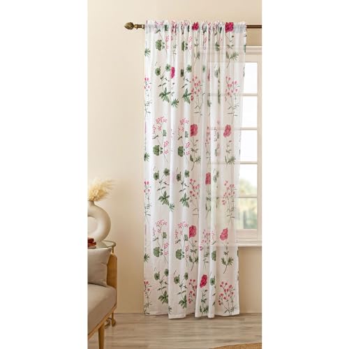 Image of HOMEMONDE Sheer Printed Curtain 5 Feet Window - Light Filtering Transparent Panels for Home Decoration, Pack of 1 - (Top Style - Rod Pocket)