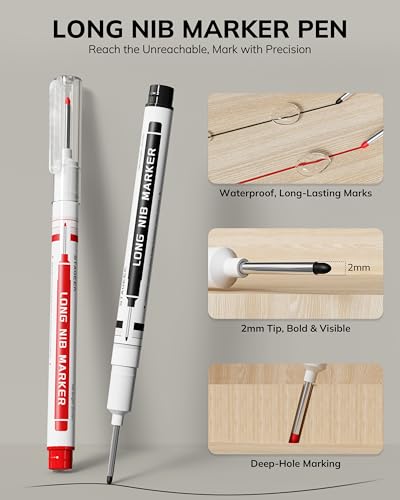 Image of Carpenter Pencils with Sharpener, 2.8mm Mechanical Pencil Set with 26 Refills, Waterproof Deep Hole Long Nib Marker for Architect Marking, Heavy Duty Woodworking Tools for Construction Electricians