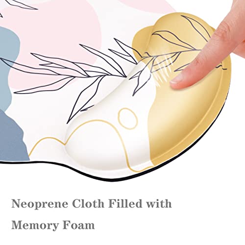 Waveyu Ergonomic Mouse Pad With Wrist Support, Office Mousepad With Wrist Rest, Computer Gaming Mouse Pad For Laptop, Pain Relief Mouse Mat With Non-Slip Rubber Base, 9''X 10'', Abstract Leaves #TOP4