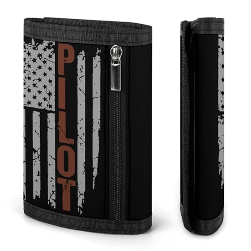 Pilot U.S. Flag Small Trifold Wallet for Men Canvas ID Credit Card Holder with Coin Pocket Outdoor3