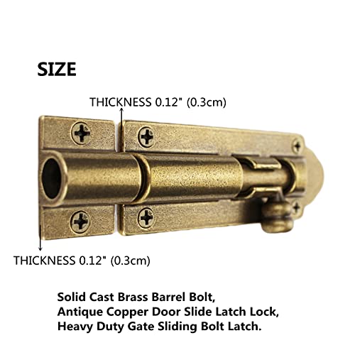 Fireflyweb Barrel Bolt Door Latch Heavy Duty Gate Sliding Bolt Latch Oil Rubbed Bronze,Antique Brass Door Slide Latch Lock Solid Cast Brass Gate Latch (Thickened, Updated) #TOP3
