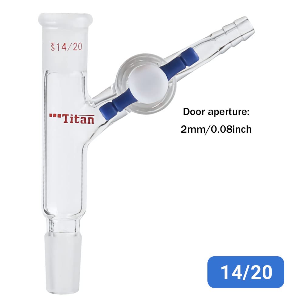 ADAMAS-BETA Glass Vacuum Flow Control Adapter with 2mm PTFE Stopcock at 45 Degree, 14/20 Joint