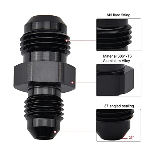 Image of EVIL ENERGY 6AN Male to AN4 Male Flare Reducer Coupler Union Straight Adapter Fitting Black 2PCS