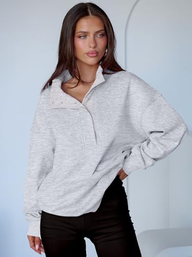 ANRABESS Womens Oversized Sweatshirt Long Sleeve Henley Pullover Tops 2025 Fall Casual Button Loose Fit Teens Fashion Outfits - Image 5