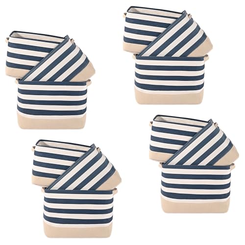 Image of Kuber Industries (Set of 12) Foldable Cosmetic & Skincare Dressing Table Organizer | Space-Saving Storage Boxes for Makeup Items /Hair Gadgets & Jewellery Holder | GM-30-BLU | White & Blue Stripe