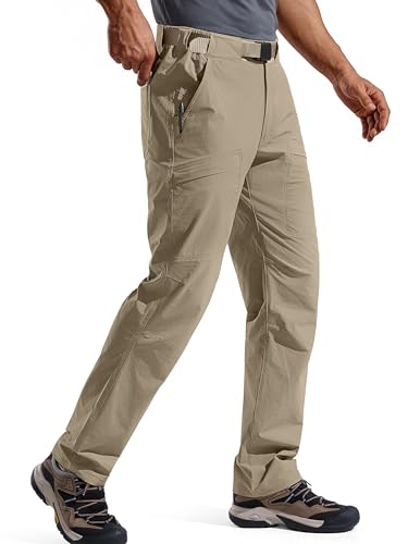 FREE SOLDIER Men's Outdoor Cargo Hiking Pants with Belt Lightweight Waterproof Quick Dry Tactical Pants Nylon Spandex (Mud 34W/32L)