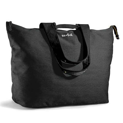 Image of Fit & Fresh XL Beach Tote Bag for Women - XL Travel Tote with Zipper & Pockets, Oversized Canvas Pool Bag, Weekender Carry-On