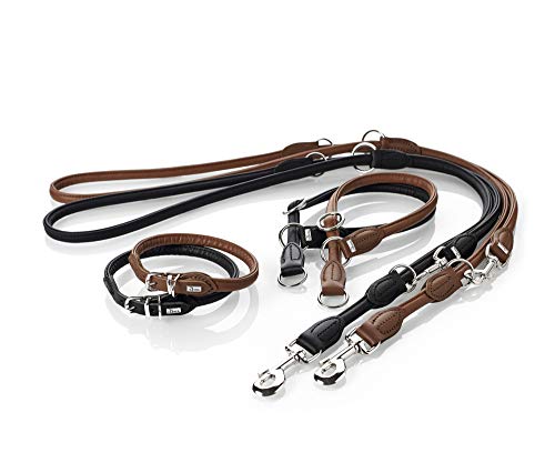 HUNTER ROUND & SOFT Verstellbare Hundeführleine, Leder, rundgenäht, 8/200, schwarz