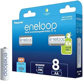 Panasonic eneloop | Ready-to-Use Ni-MH akumulatory, AA/Mignon, 8 sztuk w zestawie, większa pojemność min. 2000 mAh, 2100 cykli ładowania, w opakowaniu w bez tworzyw sztucznych, Niebieski