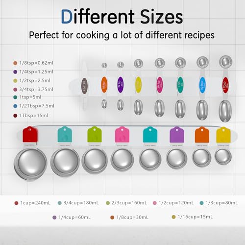 Minteem Magnetic Measuring Cups and Spoons Set, 7 Nesting Stainless Steel Measuring Cup Set with Easy to Read Markings, 7 Magnetic Measuring Spoons & 1 Leveler for Measuring Dry or Liquid Ingredients by Minteem - Image 2