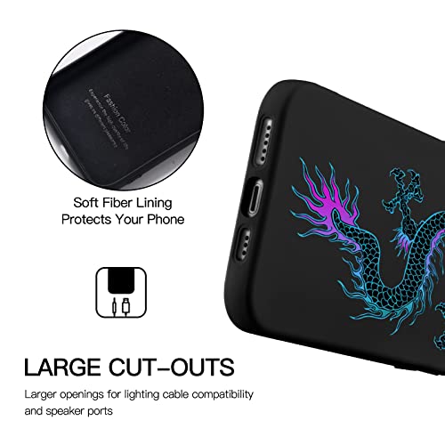 Idocolors Dragon Phone Case For Iphone 11,Black Liquid Silicone Cool For Girls Boys Cases,Fashionable Soft Gel Rubber Full-Body Protective Microfiber Lining Shockproof Cover #TOP2