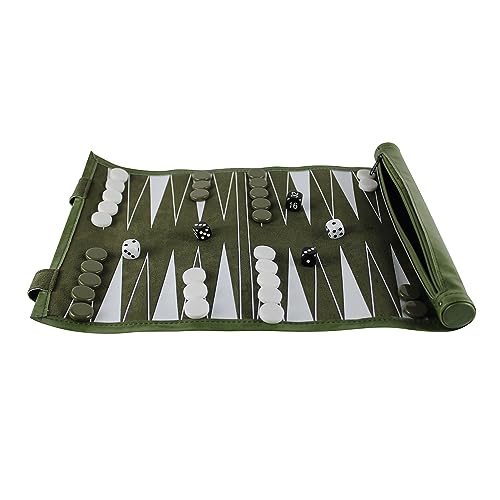 Green Travel Roll Up Backgammon Set 13 Inch, 13"