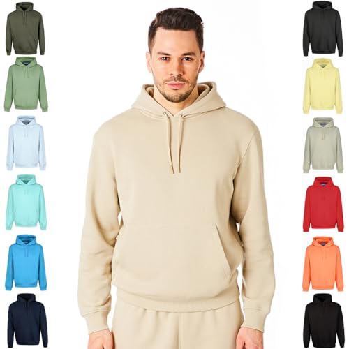 RIPT RCSWT763 Men's Hooded Soft Touch Loungewear Hoodie Sweatshirt Top, Sand, M