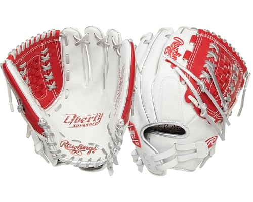 Rawlings | LIERTY ADVANCED Color Series Fastpitch Softball Glove | Left Hand Throw | 12.5' Double Laced Basket Web | White/Scarlet/Platinum